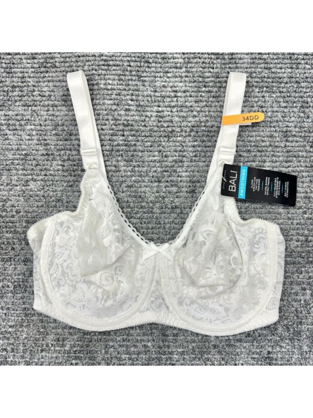 Bali Bra 34DD White Lace 'n Smooth Underwire Smoothing Full Coverage 3432 NEW